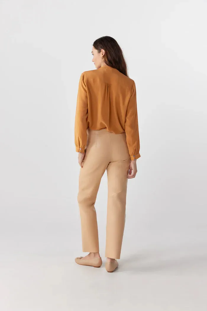 Amber Sand Silk Ruffle Blouse