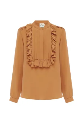 Amber Sand Silk Ruffle Blouse