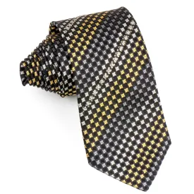 Arnold Palmer Silk Necktie Yellow Black Geometric Check Design With Rhinestones