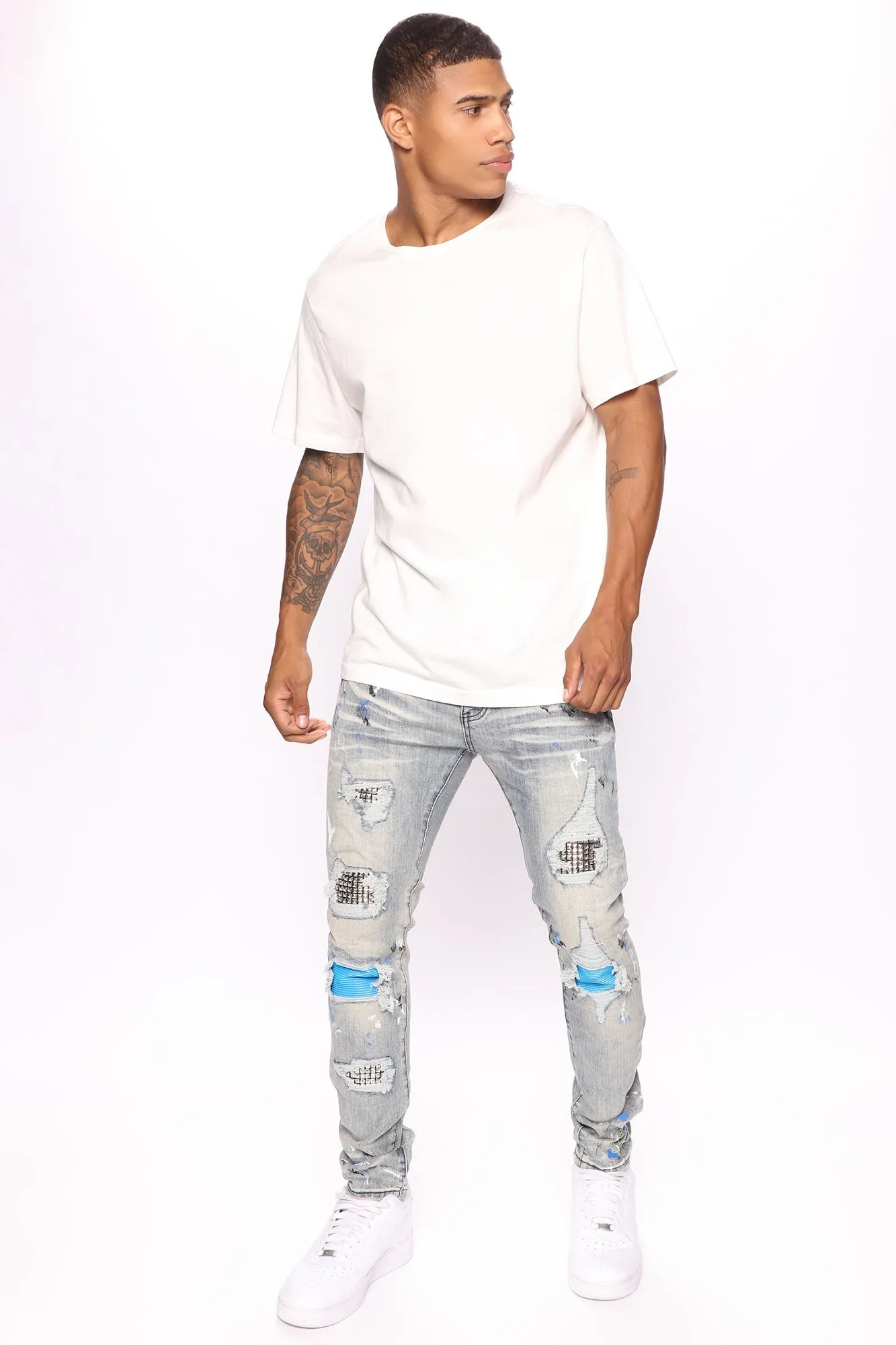 Back Patched Skinny Jeans - Light Wash