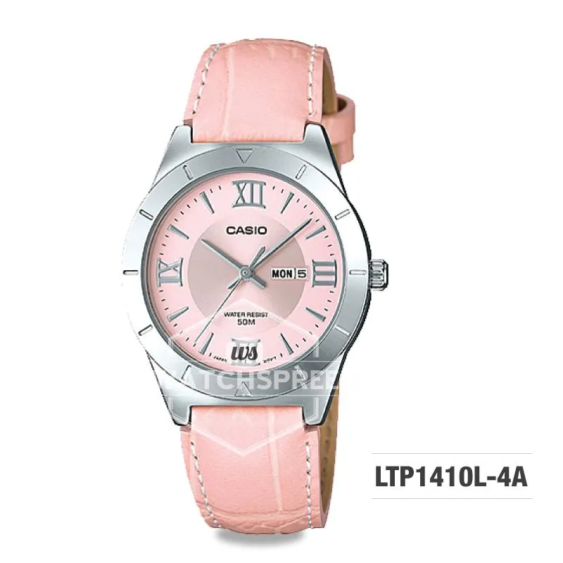 Casio Ladies' Standard Analog Pink Leather Strap Watch LTP1410L-4A LTP-1410L-4A