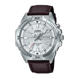 Casio Men's Standard Analog Dark Brown Leather Strap Watch MTPE203L-7A MTP-E203L-7A