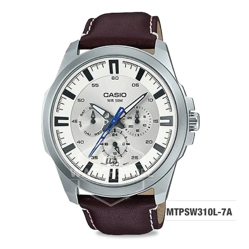 Casio Men's Standard Analog Dark Brown Leather Strap Watch MTPSW310L-7A MTP-SW310L-7A