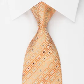 Charles Jourdan Silk Rhinestone Necktie Orange Geometric Striped With Sparkles