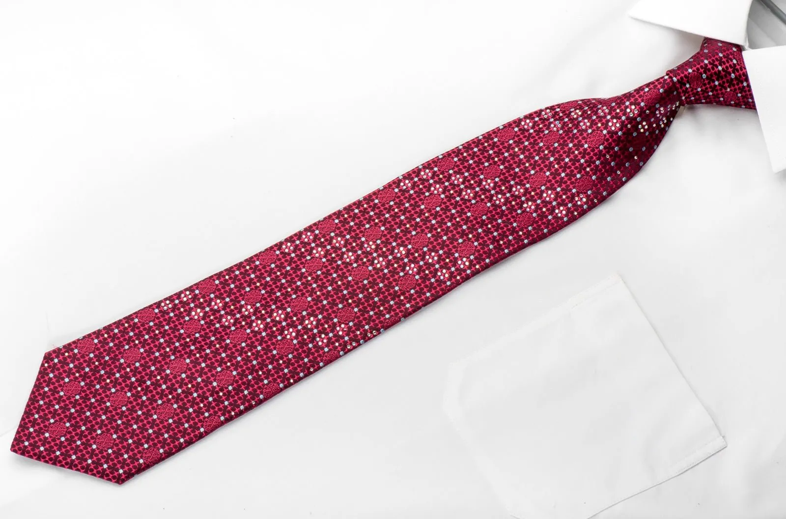 Christian Lacroix Mens Silk Rhinestone Necktie Cartouche On Burgundy Sparkling With Rhinestones