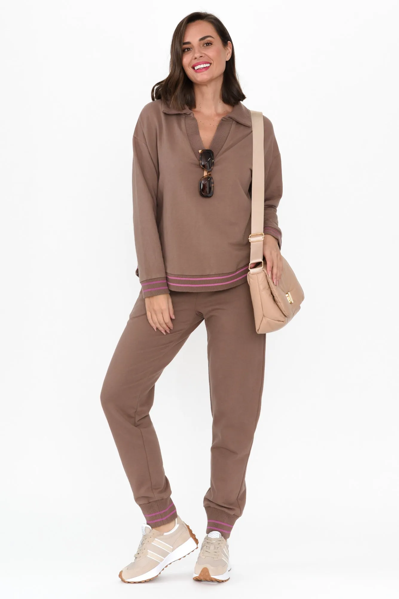 Claude Brown Cotton Blend Drawstring Pants