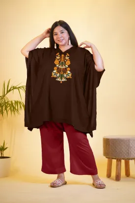 Coffee Rayon Kurti & Maroon Palazzo - Nishata