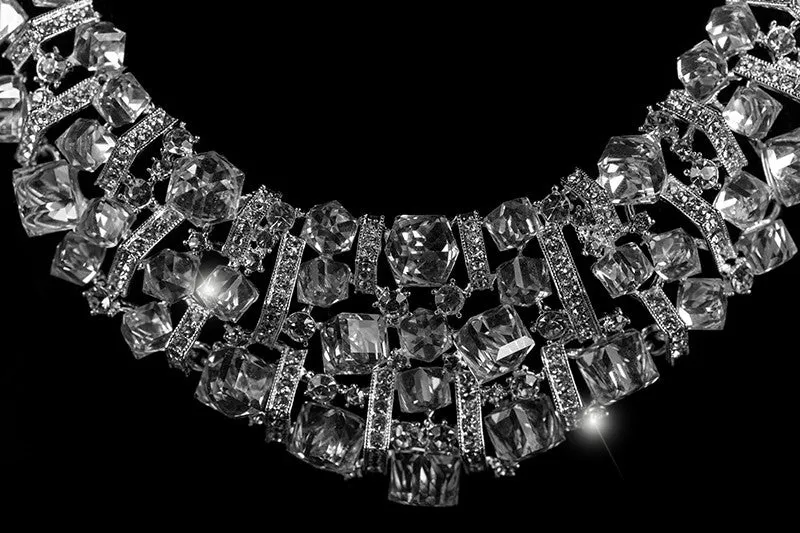 Daja Art Deco Cube Confetti Cluster Bib Necklace Set | Crystal