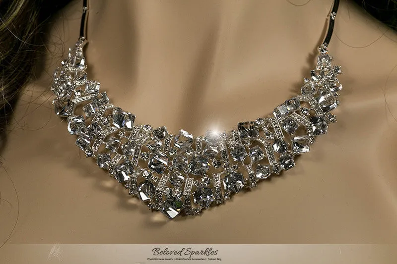 Daja Art Deco Cube Confetti Cluster Bib Necklace Set | Crystal