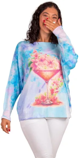 Daria Batwing Sweater with Martini Print