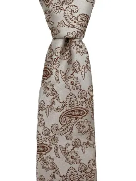 Elegant Antique White Silk Tie with Light Brown Paisley Pattern