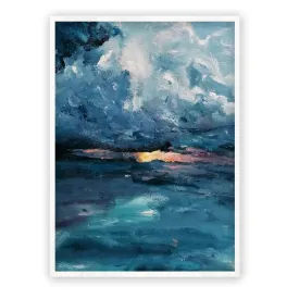 Framed vertical blue & pink abstract seascape wall art print