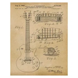 Gibson Guitar 1955: Patent Art Print - Parchment