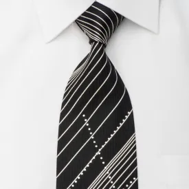 Grand Jour Rhinestone Silk Necktie Silver Stripes On Black With Sparkles