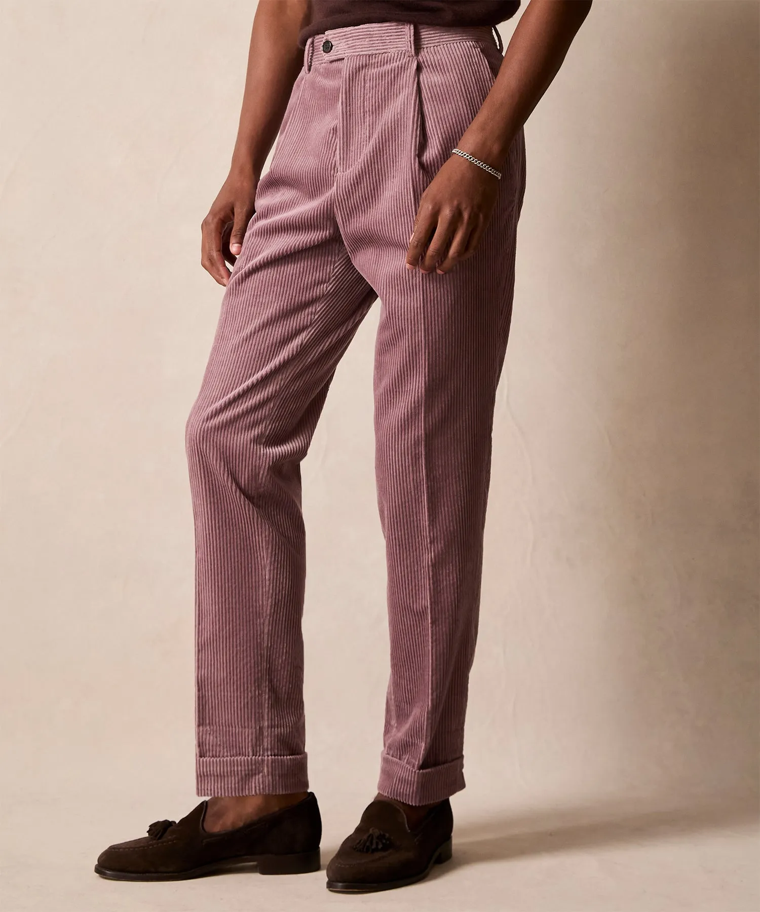 Italian Wide Wale Corduroy Madison Trouser in Mauve