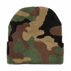 Long Cuffed Knit Camouflage Print Beanie