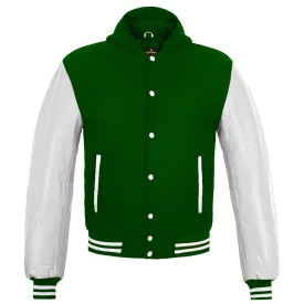 Mens Hoodie Wool Leather Green/White