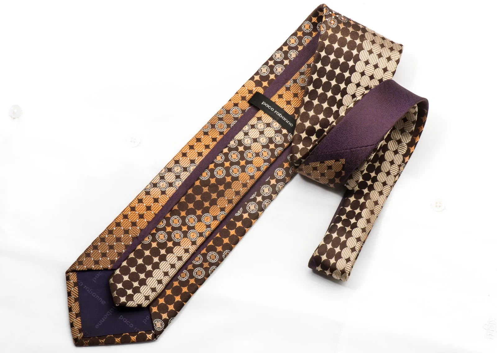 Paco Rabanne Men's Crystal Tie Orange Geometric On Brown With Silver Sparkles