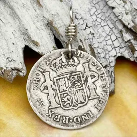 Pirate Chic Silver 2 Reale Spanish Portrait Dollar Dated 1795 - the Legendary "Piece of Eight" Pendant | Artifact #8872