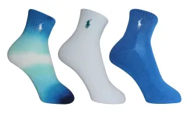 Polo Ralph Lauren Women's 3-Pack Blue Ombre Athletic Quarter Socks