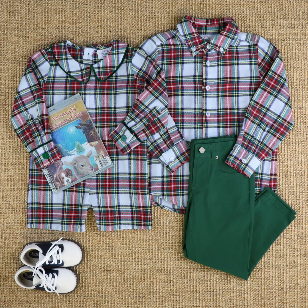 Signature Button Down Collared Shirt - Christmas Tartan Plaid