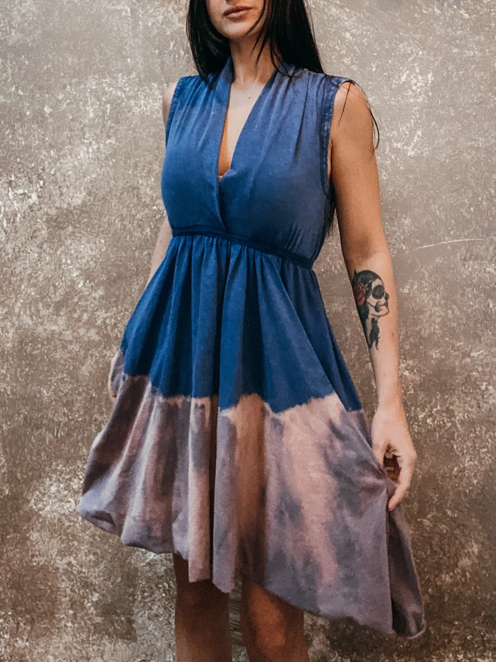 Tough Luv Sleeveless Goddess Dress Blue Dip Dye