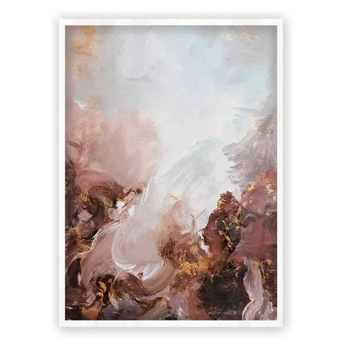 Vertical pink & gold abstract wall art print