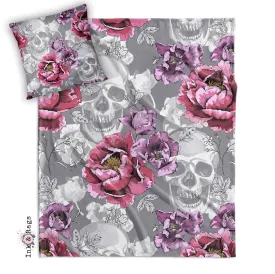 Violet Berry and Grey Tulip and Flower Skull Decorative Throw and Pillow Cover Set