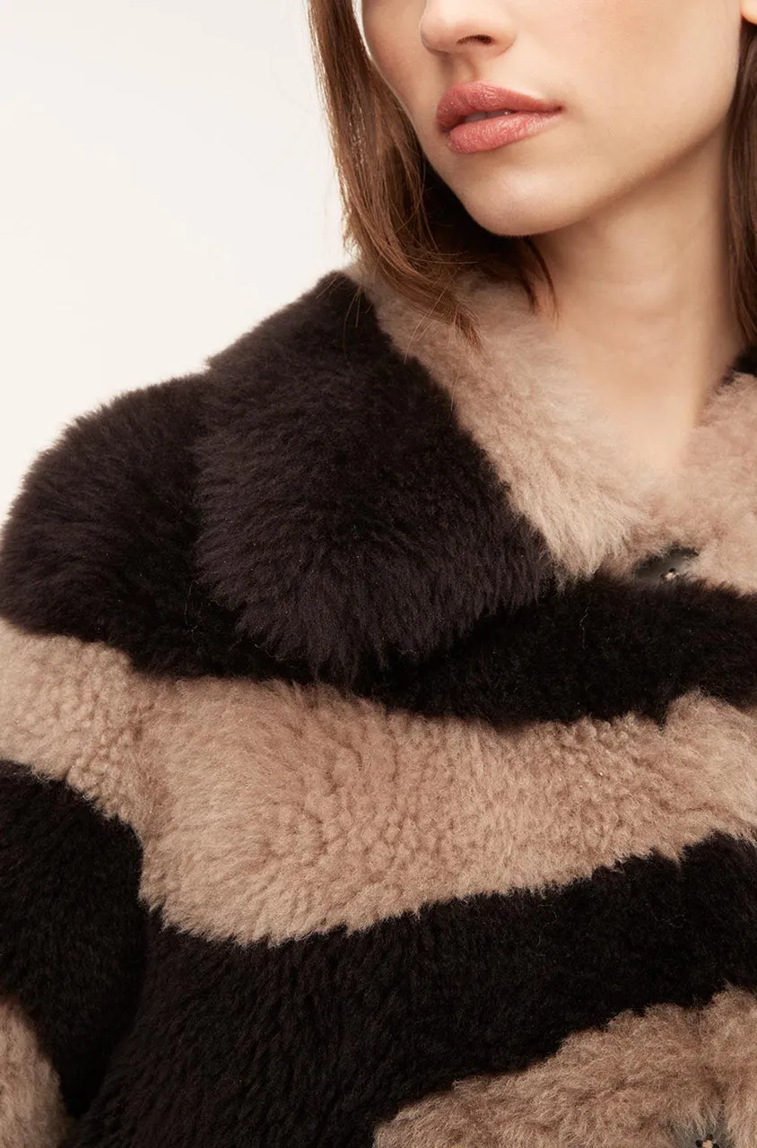 Zebra Patchwork Shearling Coat